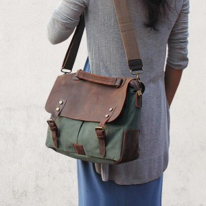 TD23 MESSENGER 1 VINTAGE™ Torba na ramię listonoszka płótno - skóra naturalna A4